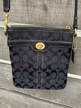 Coach Signature Black & Gold Crossbody Bag – Classic Monogram Purse